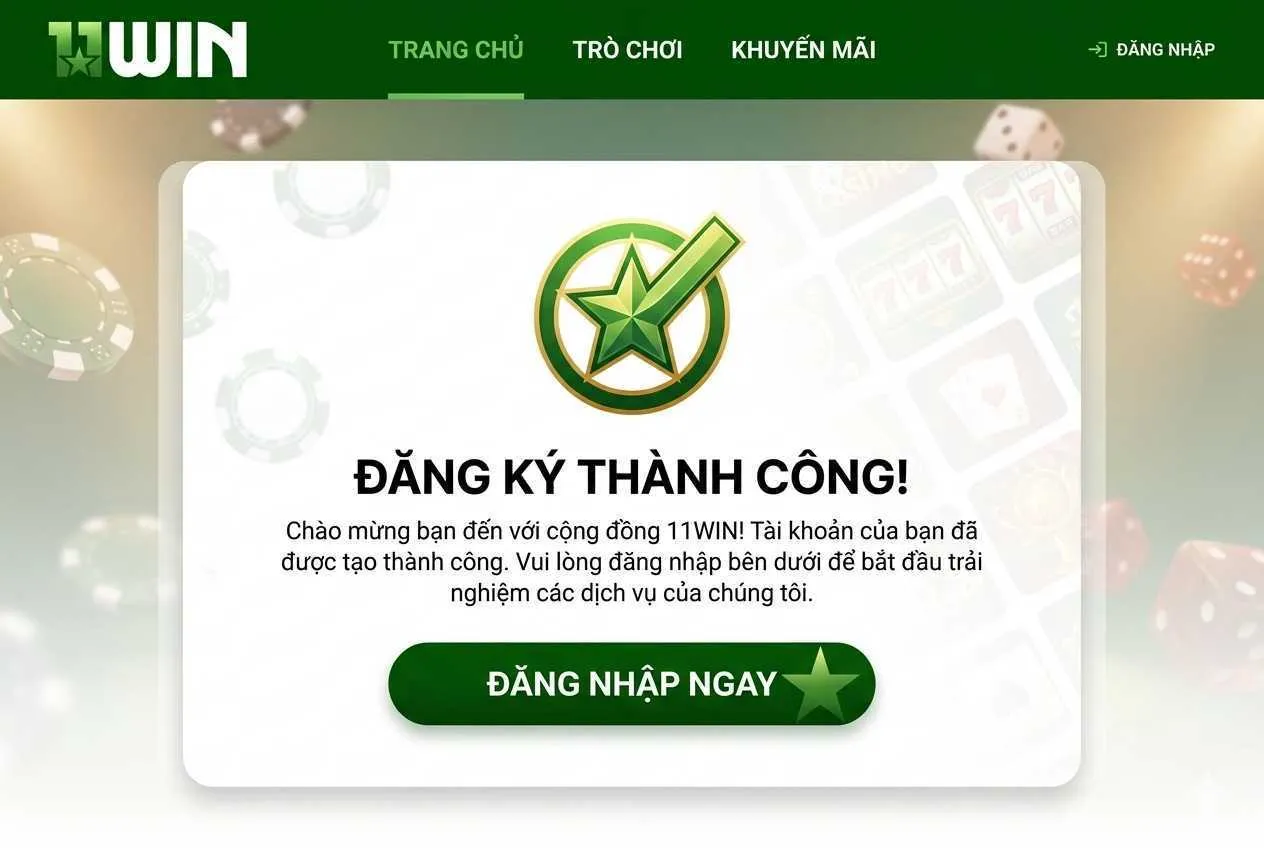 giao diện đăng ký 11WIN thành công 